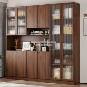Bufet Dapur Minimalis Kayu Jati Dengan Pintu Kaca