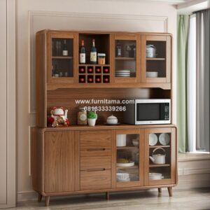 Bufet Dapur Minimalis Kayu Jati dengan Penyimpanan
