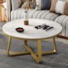 Coffee Table Bundar Kaki Besi Top Marmer