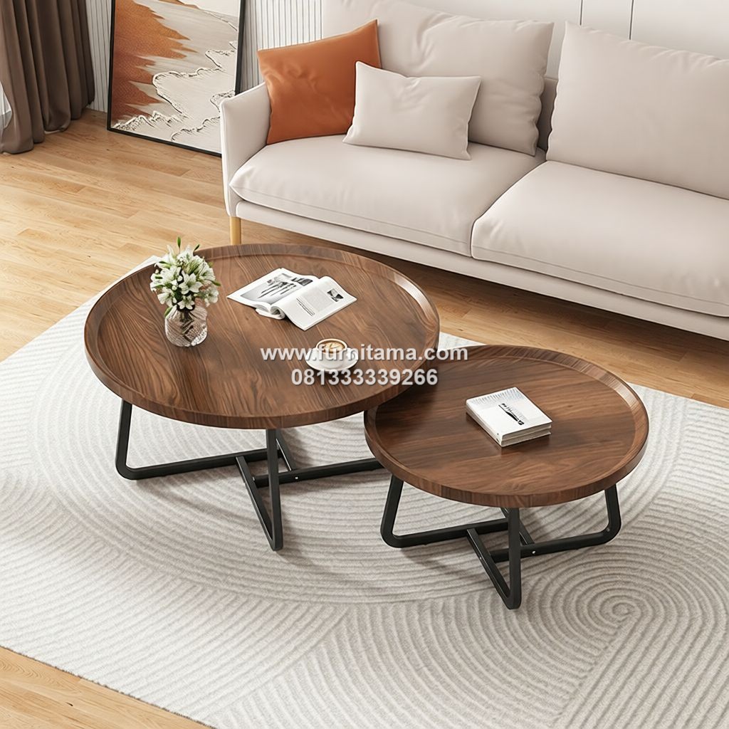 Coffee Table Kayu Jati Model Bundar Kaki Besi Coffee Table Kayu Jati Model Bundar Kaki Besi
