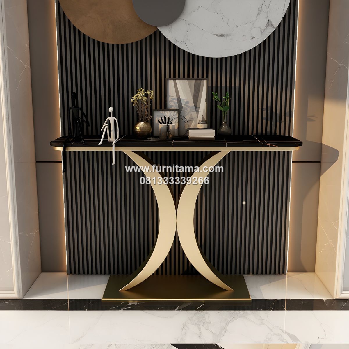 Console Table Stainless Marmer Hitam Mewah