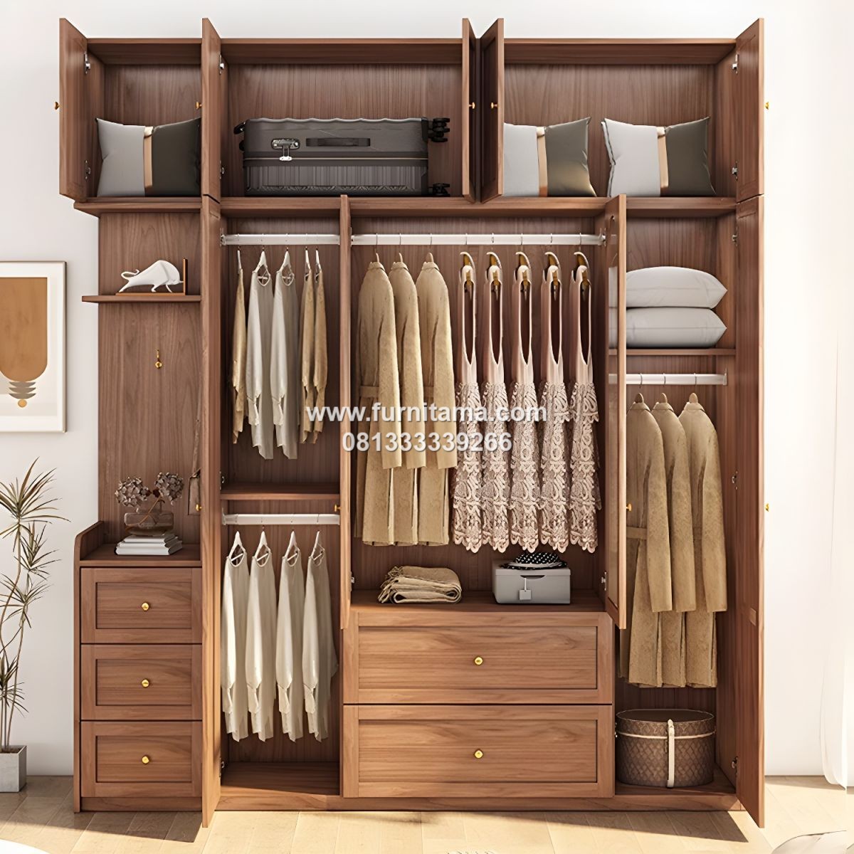 Lemari Baju Gantung Kayu Warna Natural Dengan Laci 1 Lemari Baju Gantung Kayu Warna Natural Dengan Laci