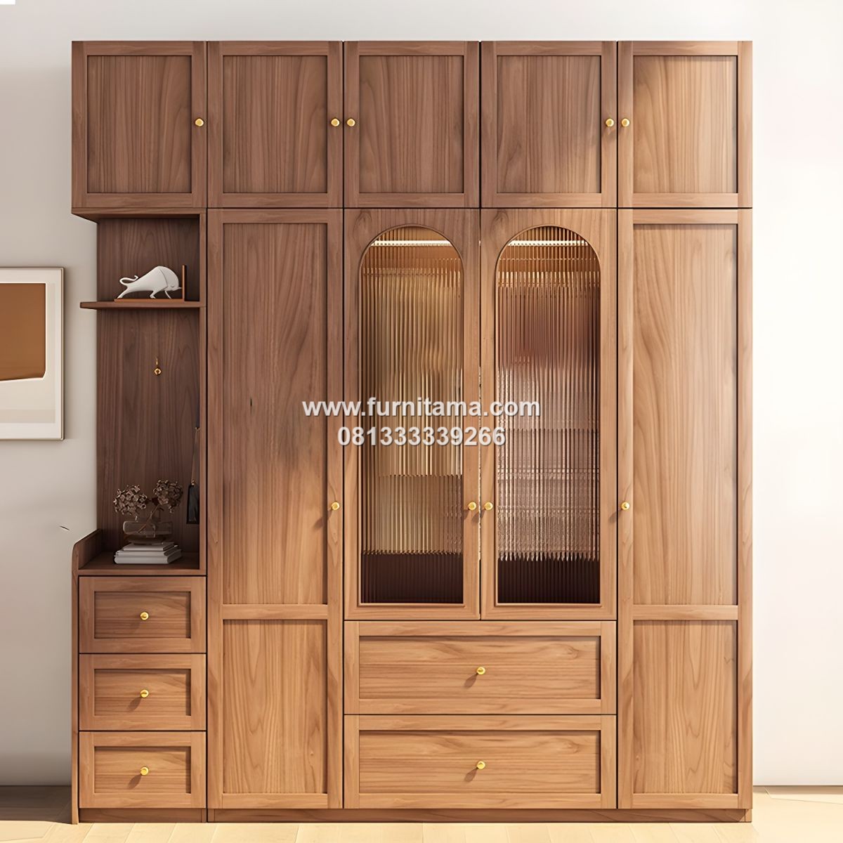 Lemari Baju Gantung Kayu Warna Natural Dengan Laci Lemari Baju Gantung Kayu Warna Natural Dengan Laci