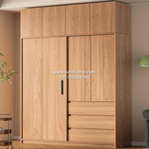 Lemari Baju Minimalis Modern Pintu Siding Dengan Penyimpanan