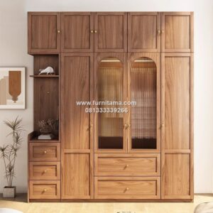 Lemari Baju Minimalis Pintu Kaca Dengan Penyimpanan