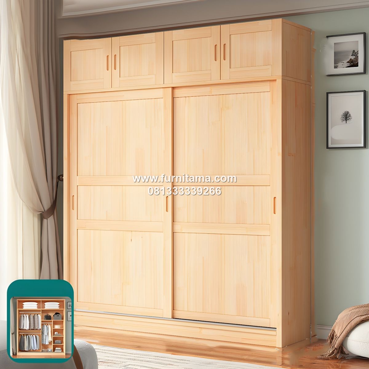 Lemari Baju Minimalis Pintu Sliding Dengan Penyimpanan