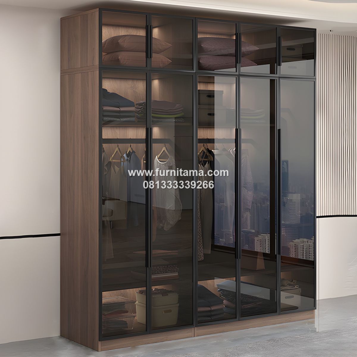 Lemari Baju Pintu Kaca Hitam Minimalis Modern