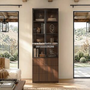 Lemari Hias Minimalis 2 Pintu Kaca Elegan