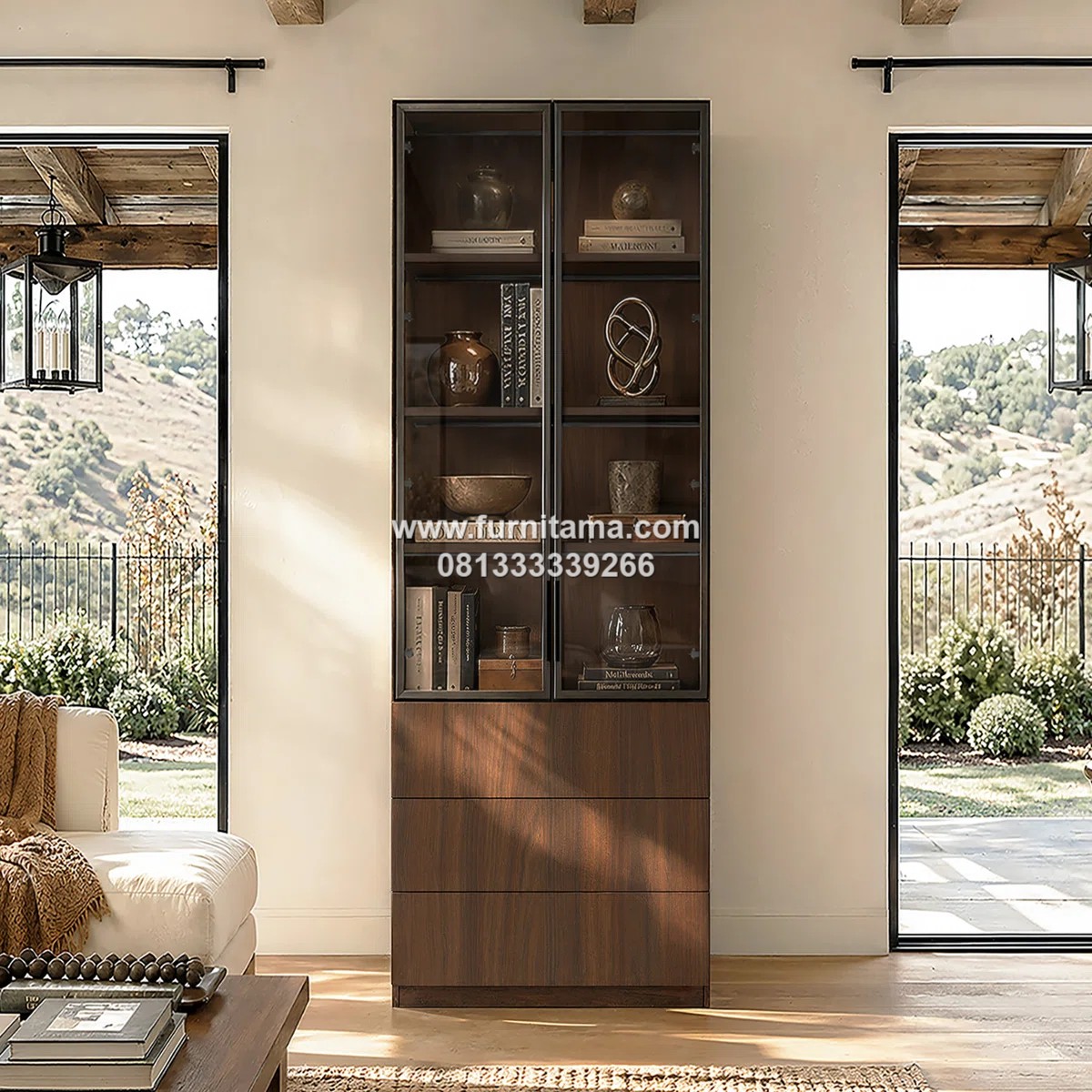 Lemari Hias Minimalis 2 Pintu Kaca Elegan