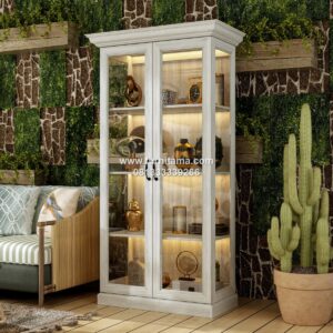 Lemari Hias Minimalis Modern 2 Pintu Kaca Warna Putih