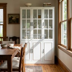 Lemari Hias Minimalis Modern 3 Pintu Kaca Warna Putih