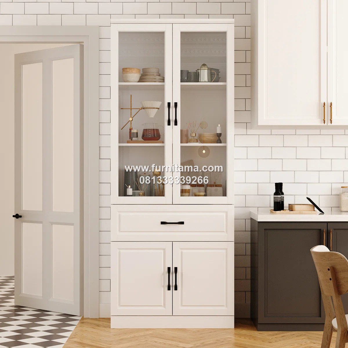 Lemari Pajangan Minimalis Modern 2 Pintu Kaca