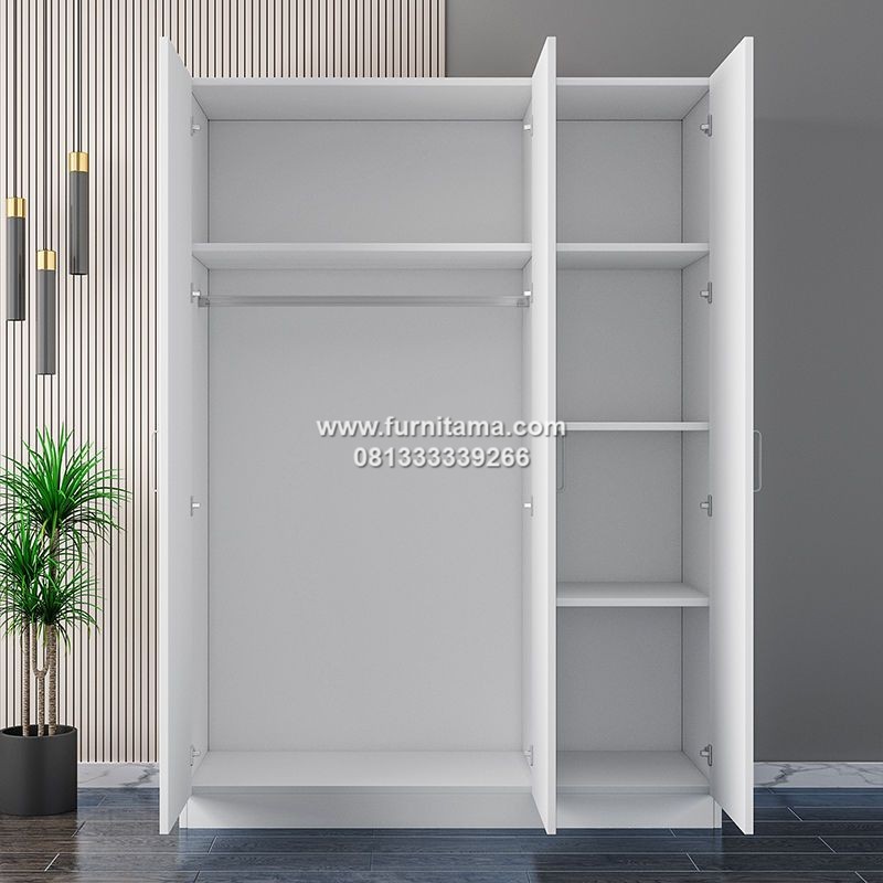 Lemari Pakaian 3 Pintu Minimalis Elegan Warna Putih 1 Lemari Pakaian 3 Pintu Minimalis Elegan Warna Putih