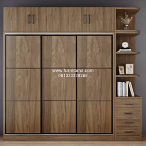 Lemari Pakaian 3 Pintu Sliding Dengan 4 Laci Penyimpanan
