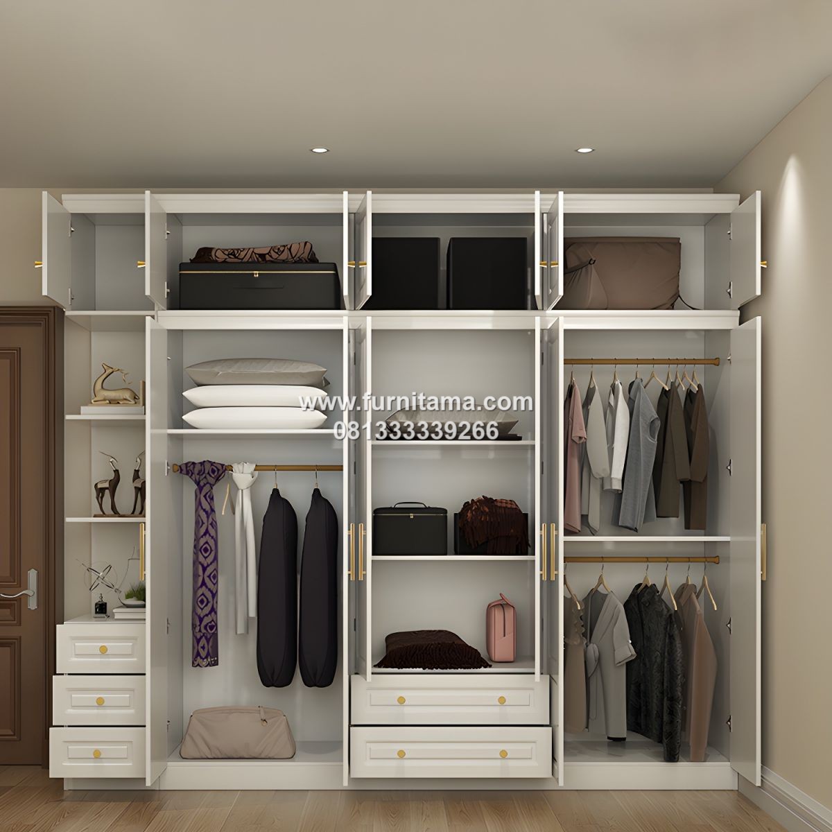 Lemari Pakaian Besar Desain Minimalis Modern 6 Pintu 3 Lemari Pakaian Besar Desain Minimalis Modern 6 Pintu