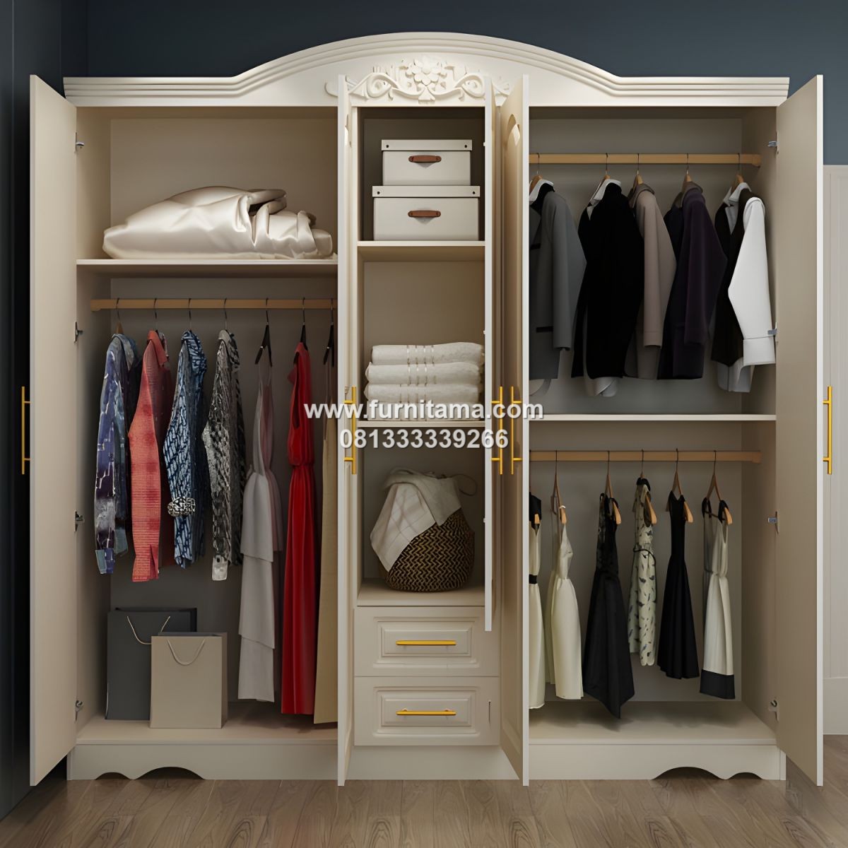 Lemari Pakaian Duco Putih Mewah Modern 5 Pintu 1 Lemari Pakaian Duco Putih Mewah Modern 5 Pintu