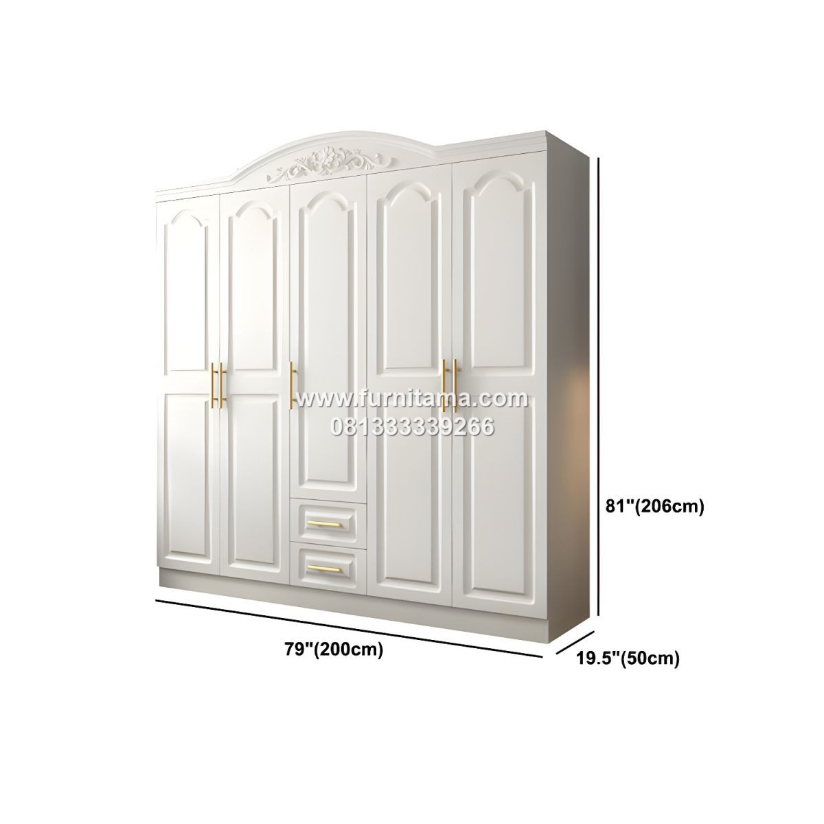 Lemari Pakaian Duco Putih Mewah Modern 5 Pintu 2 Lemari Pakaian Duco Putih Mewah Modern 5 Pintu