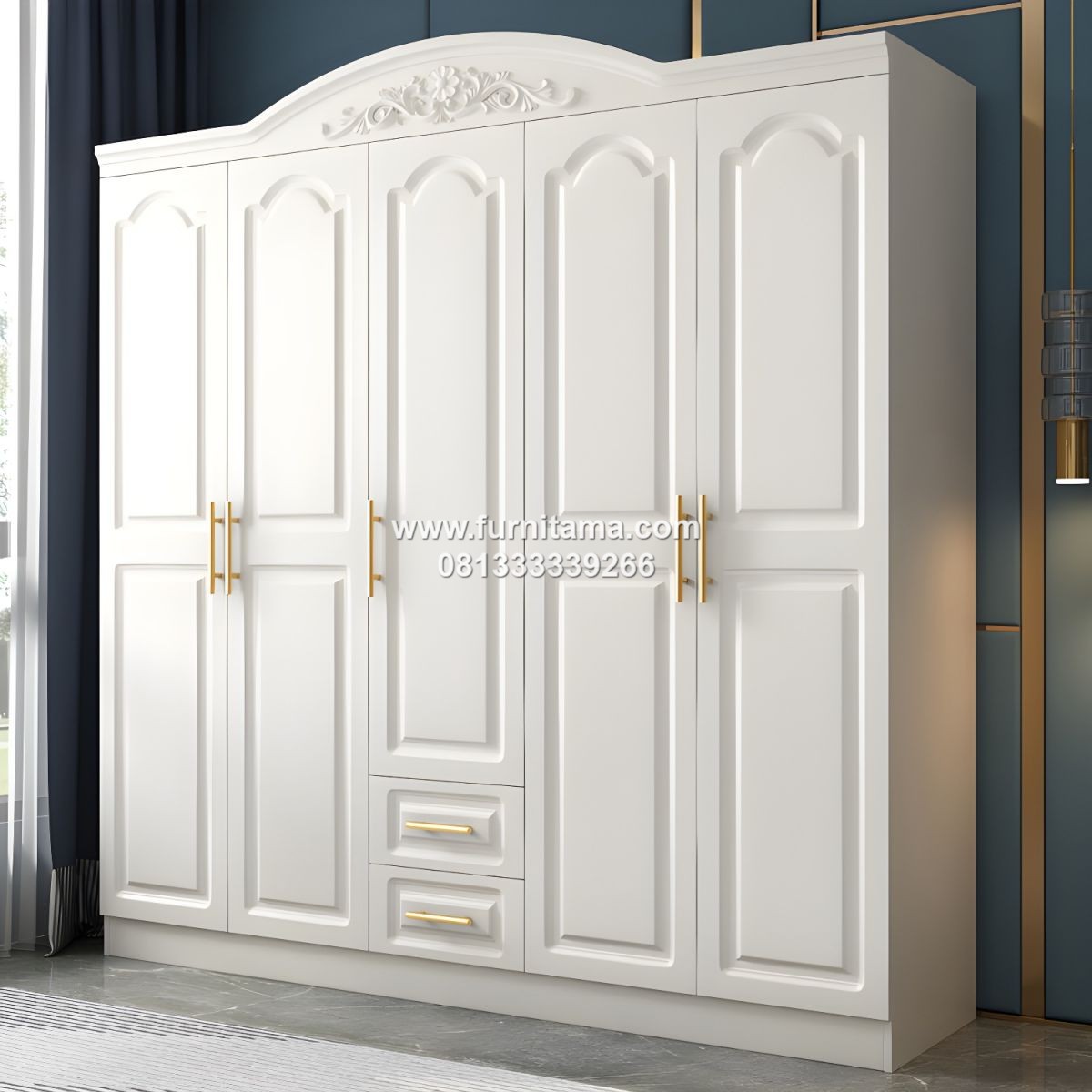 Lemari Pakaian Duco Putih Mewah Modern 5 Pintu Lemari Pakaian Duco Putih Mewah Modern 5 Pintu