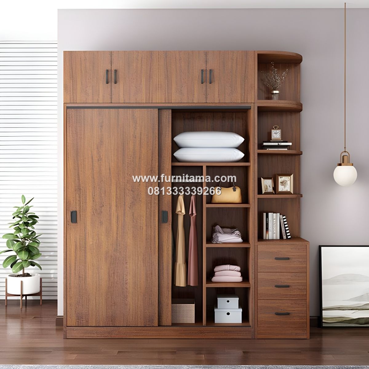 Lemari Pakaian Minimalis Modern Warna Natural Kayu