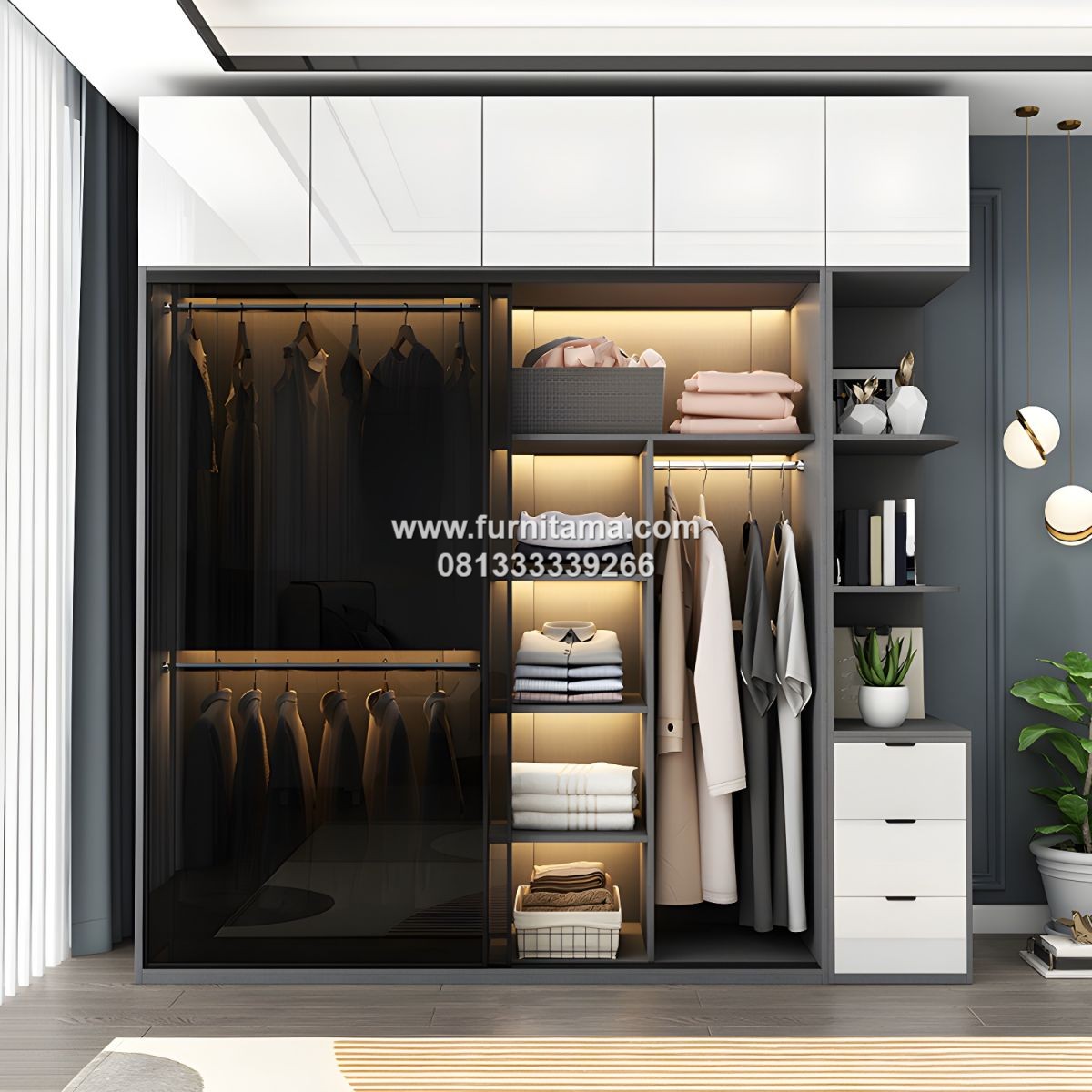Lemari Pakaian Minimalis Pintu Kaca Sliding Elegan Lemari Pakaian Minimalis Pintu Kaca Sliding Elegan