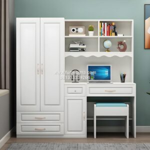 Lemari Pakaian Plus Meja Belajar Minimalis Warna Putih