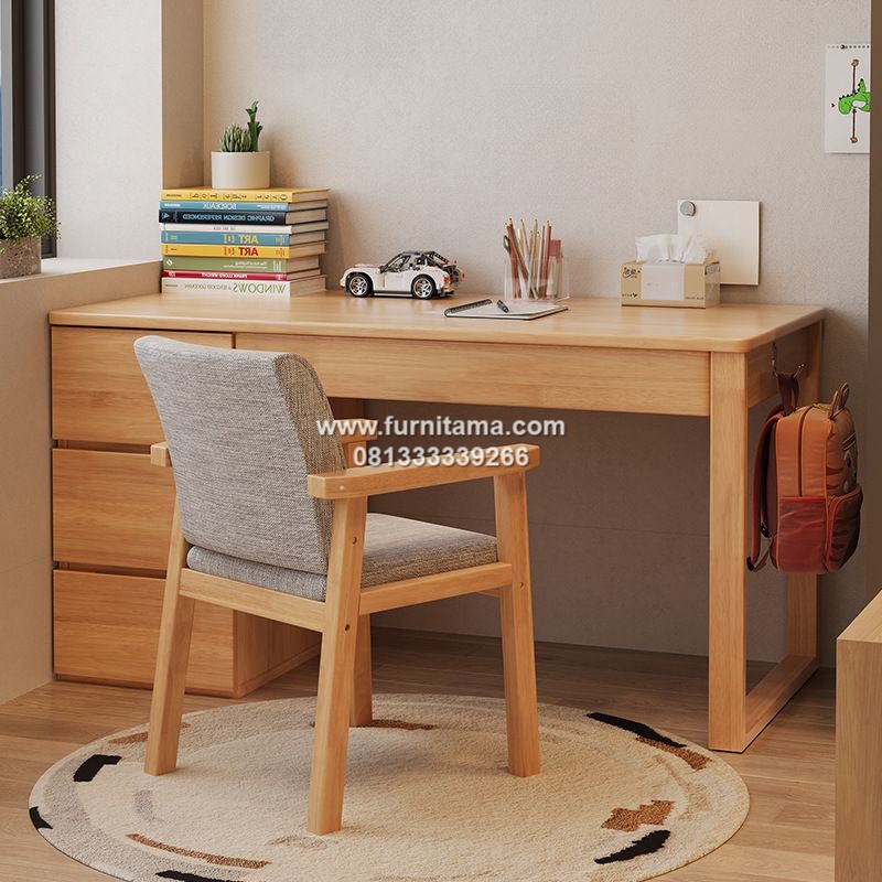 Meja Belajar Kayu Jati Minimalis Natural 3 Laci Meja Belajar Kayu Jati Minimalis Natural 3 Laci