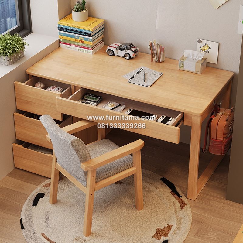 Meja Belajar Kayu Jati Minimalis Natural 3 Laci 2 Meja Belajar Kayu Jati Minimalis Natural 3 Laci
