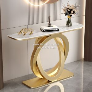 Meja Console Stainless Emas Top Marmer Mewah