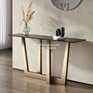 Meja Console Table Kaki Stainle Top Marmer Hitam