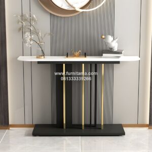 Meja Konsol Besi Hitam Modern dengan Top Marmer