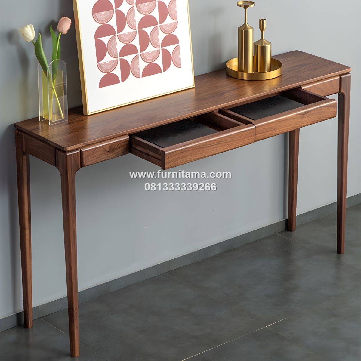 Meja Konsol Gaya Mid-Century Modern dengan 2 Laci Meja Konsol Gaya Mid-Century Modern dengan 2 Laci