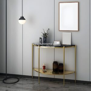 Meja Konsol Sofa Marmer Glamor Bentuk Setengah Lingkaran