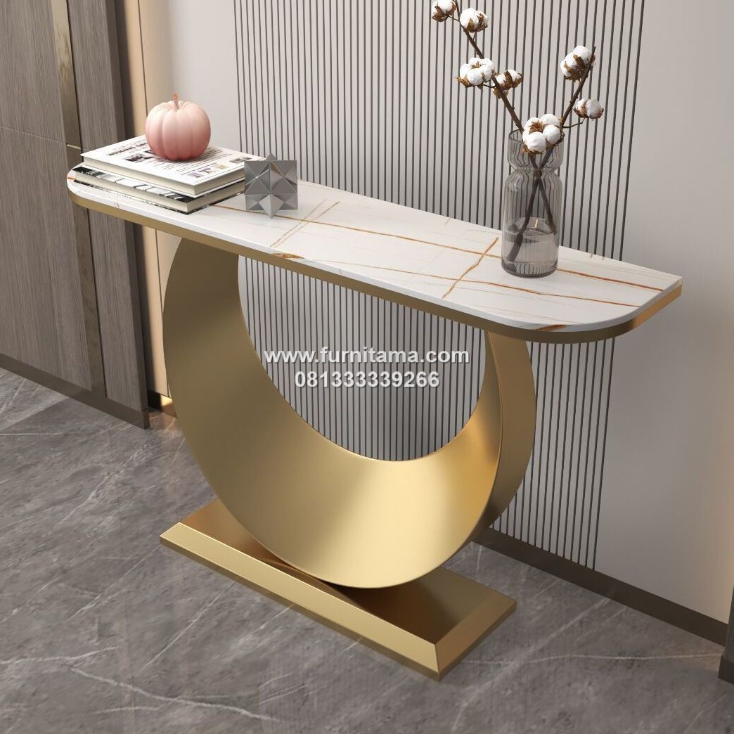 Meja Konsol Stainless Bentuk Bulan Top Marmer Meja Konsol Stainless Bentuk Bulan Top Marmer