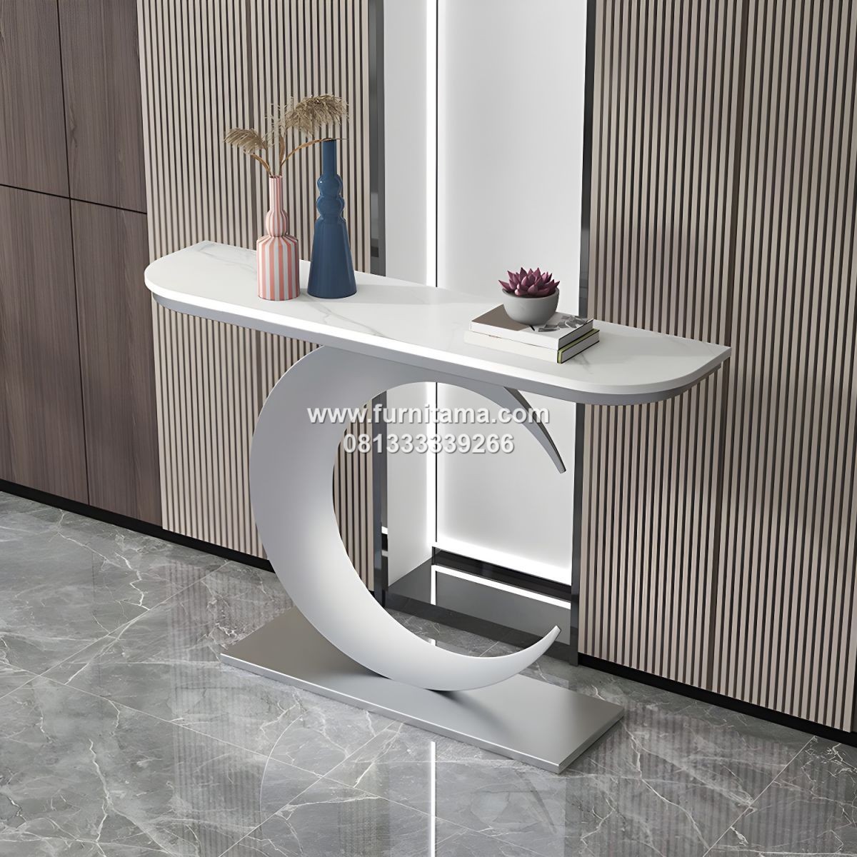 Meja Konsol Stainless Marmer Bentuk Bulan Sabit Meja Konsol Stainless Marmer Bentuk Bulan Sabit