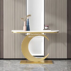 Meja Konsol Stainless Marmer Bentuk Bulan Sabit