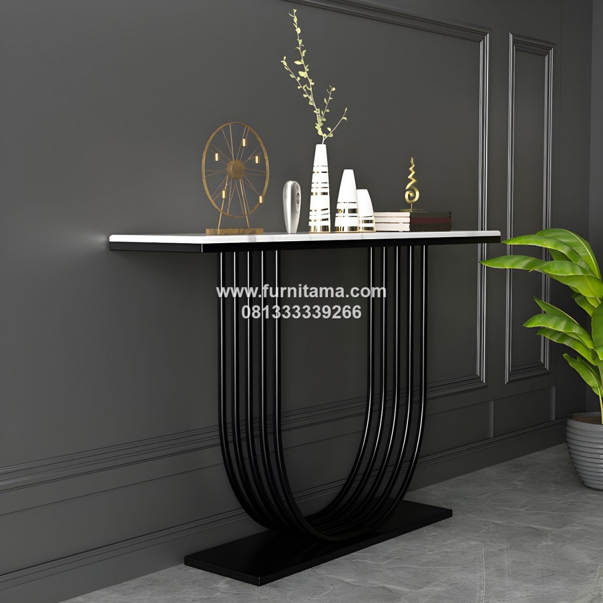 Meja Konsol Stainless Mewah Top Marmer Putih 1 Meja Konsol Stainless Mewah Top Marmer Putih