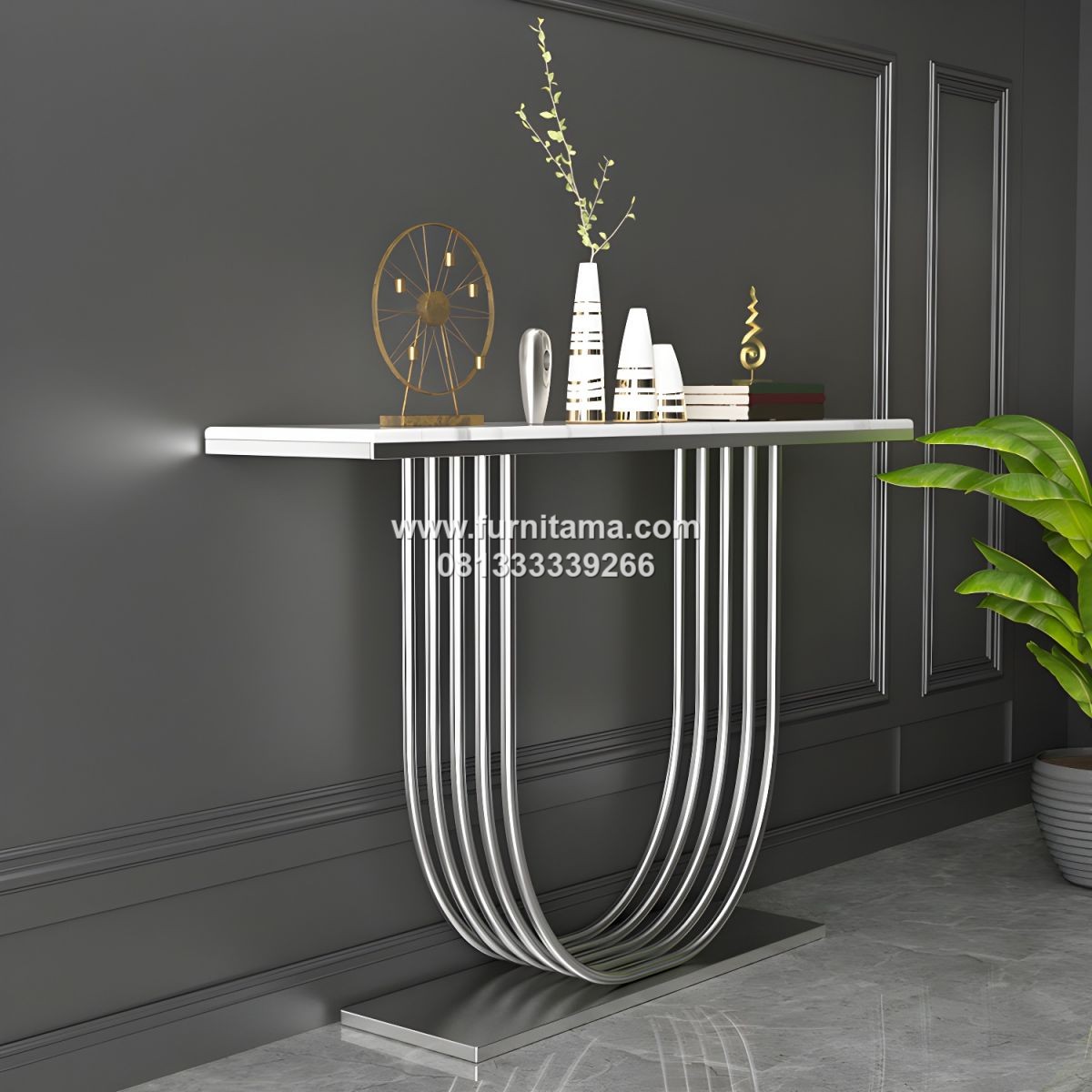 Meja Konsol Stainless Mewah Top Marmer Putih Meja Konsol Stainless Mewah Top Marmer Putih