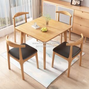 Meja Kursi Cafe Kayu Jati 4 Kursi Warna Natural
