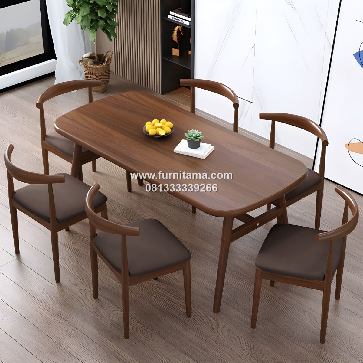 Meja Makan Kayu Jati Minimalis 6 Kursi