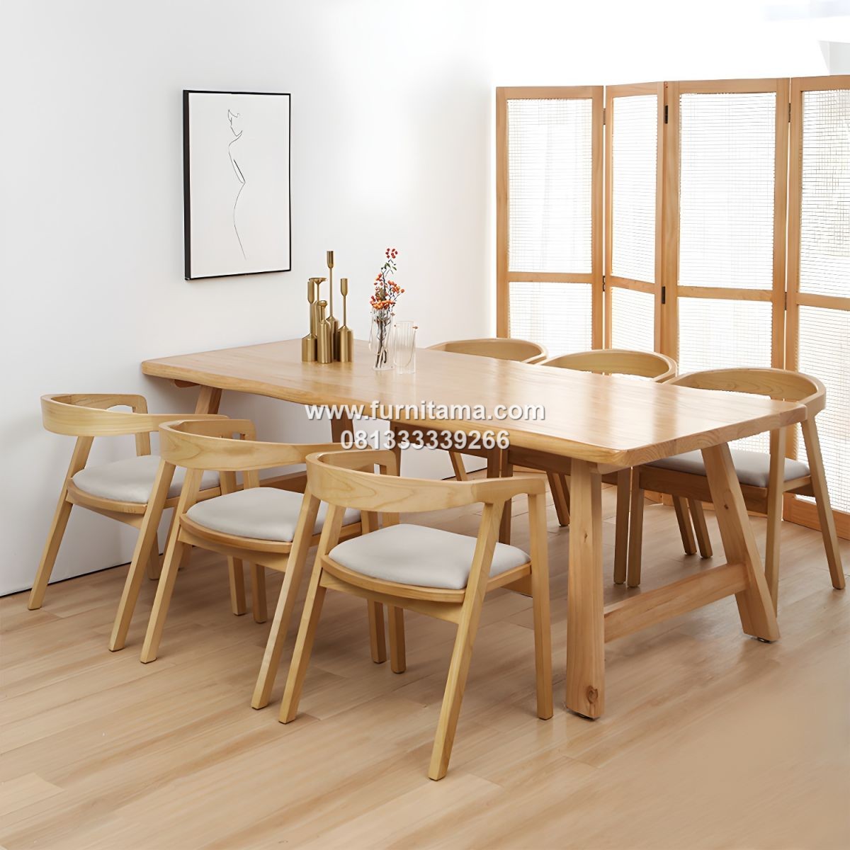 Meja Makan Kayu Jati Minimalis Modern 6 Kursi Natural Meja Makan Kayu Jati Minimalis Modern 6 Kursi Natural