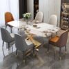Meja Makan Marmer Import Italia Mewah Kaki Stainless 6 Kursi