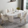 Meja Makan Marmer Oval Modern 6 Kursi Warna Putih