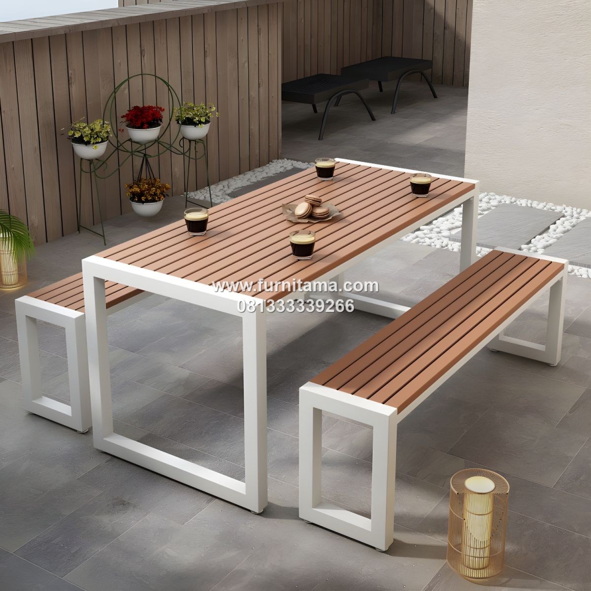 Set Meja Makan Kayu Persegi Panjang Industrial 1 Set Meja Makan Kayu Persegi Panjang Industrial