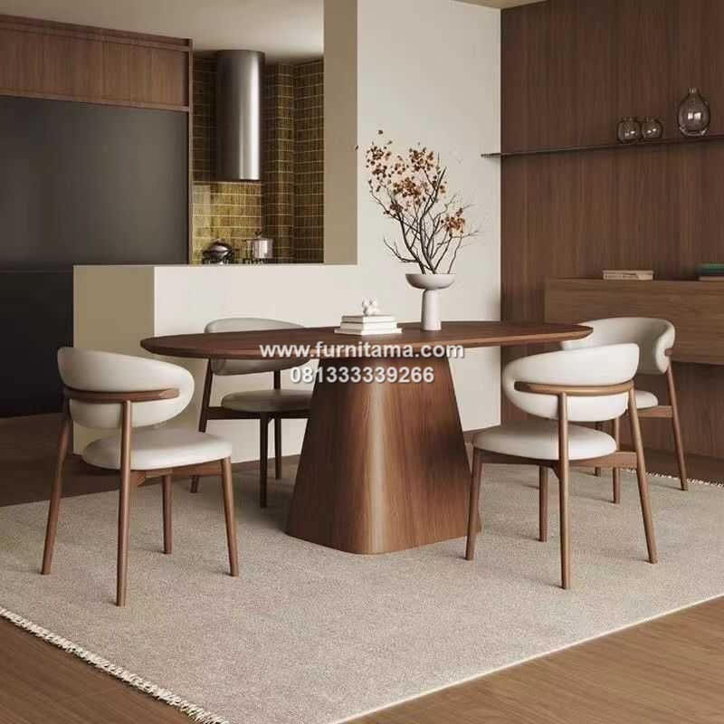 Set Meja Makan Oval Skandinavia Kayu Jati 6 Kursi Set Meja Makan Oval Skandinavia Kayu Jati 6 Kursi