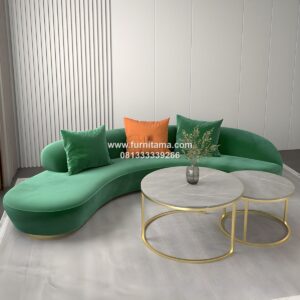 Sofa Lengkung Minimalis Dengan Meja Sofa