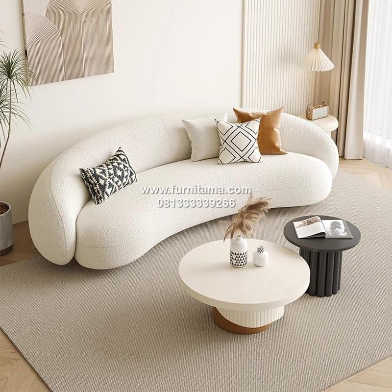 Sofa Melengkung Skandinavia Warna Putih dengan Sandaran