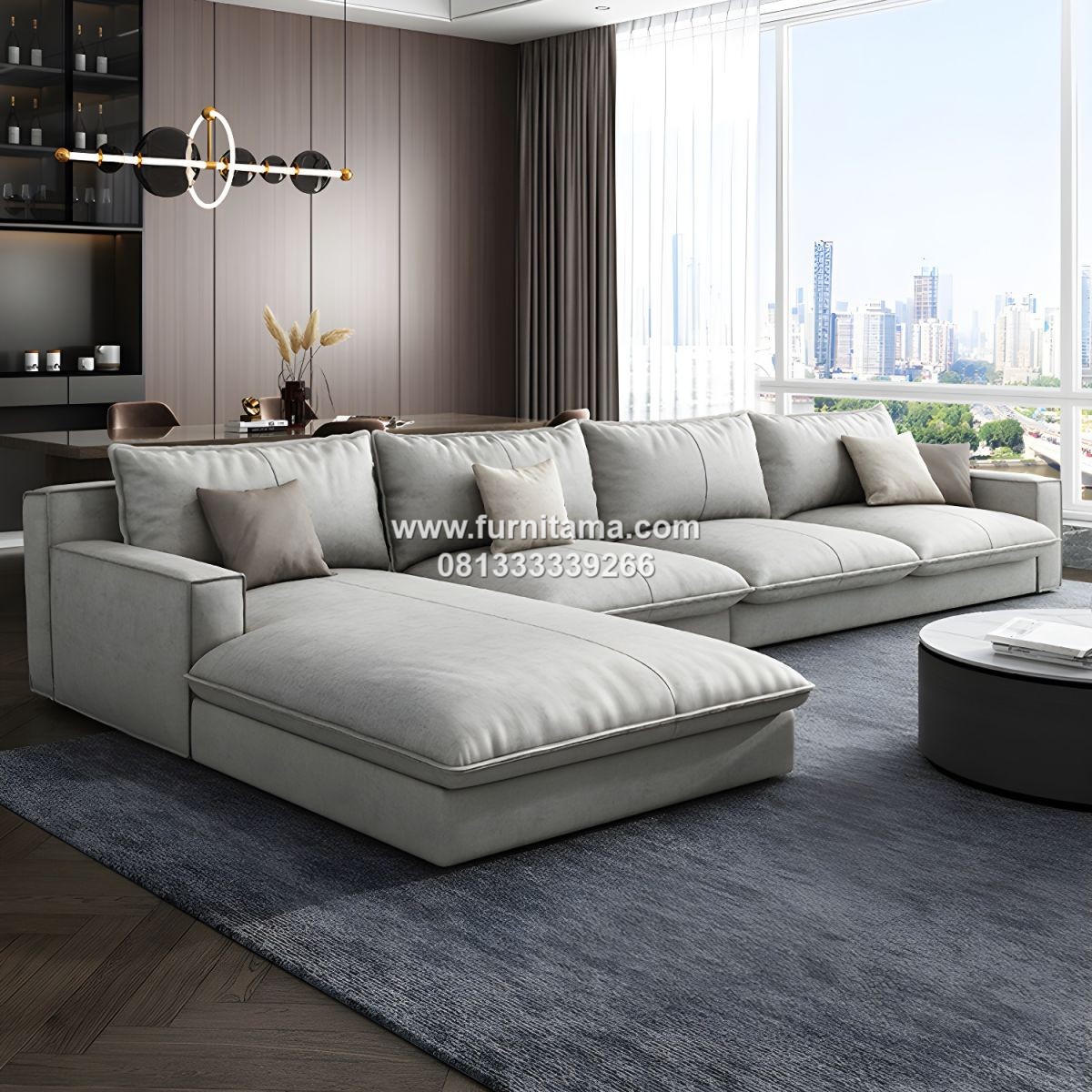 Sofa Sudut Gaya Skandinavia dengan Sandaran Bantal