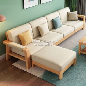 Sofa Sudut Minimalis Kaki Kayu Solid Modern