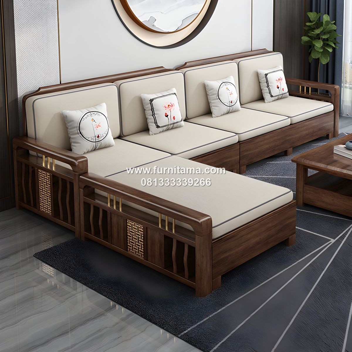 Sofa Sudut Minimalis Kayu Jati Berkualitas Premium